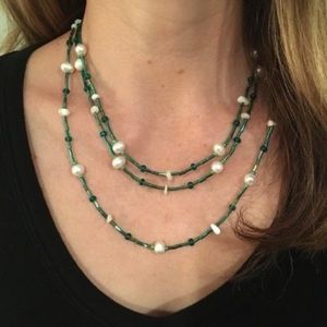 Green and White Three Stand Necklace